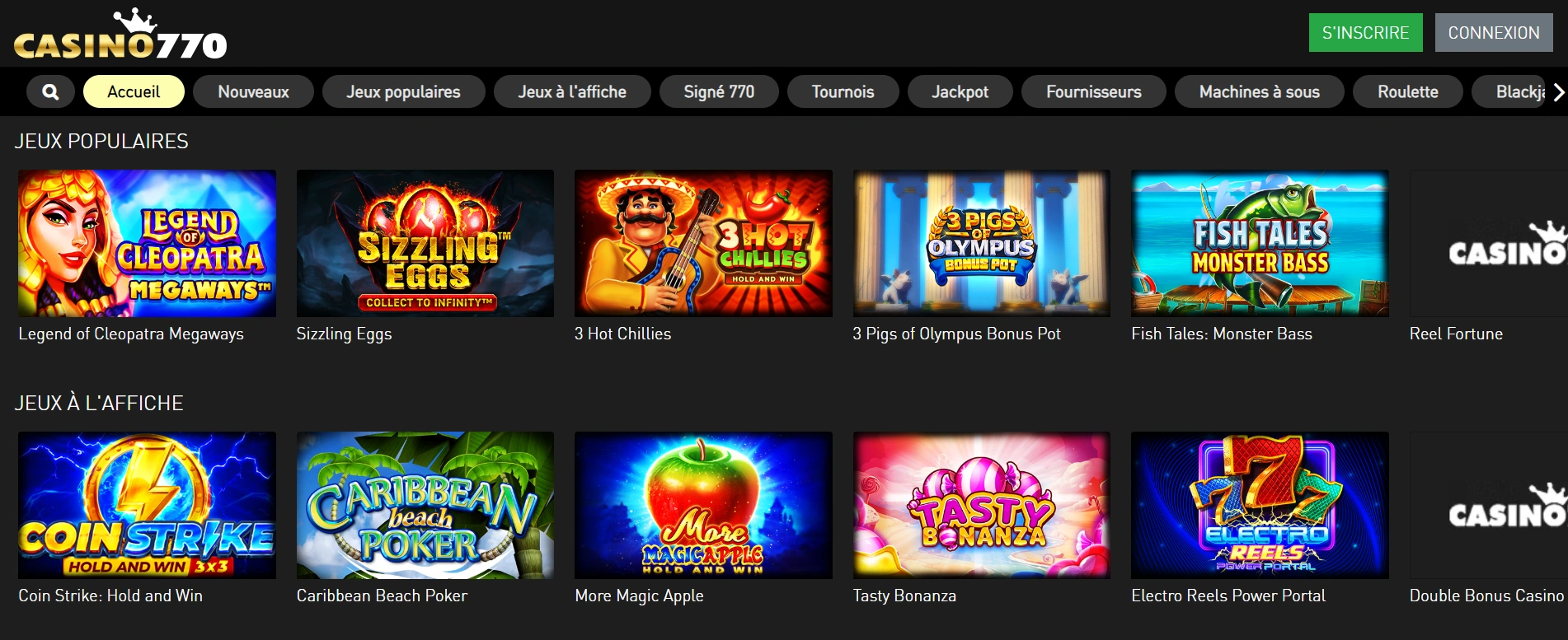 Les jeux gratuits disponibles sur Casino770